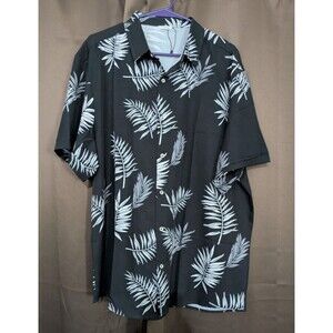 SheLucki Button Down Hawaiian Shirt Mens Short Sleeve Palmshadow Black XL